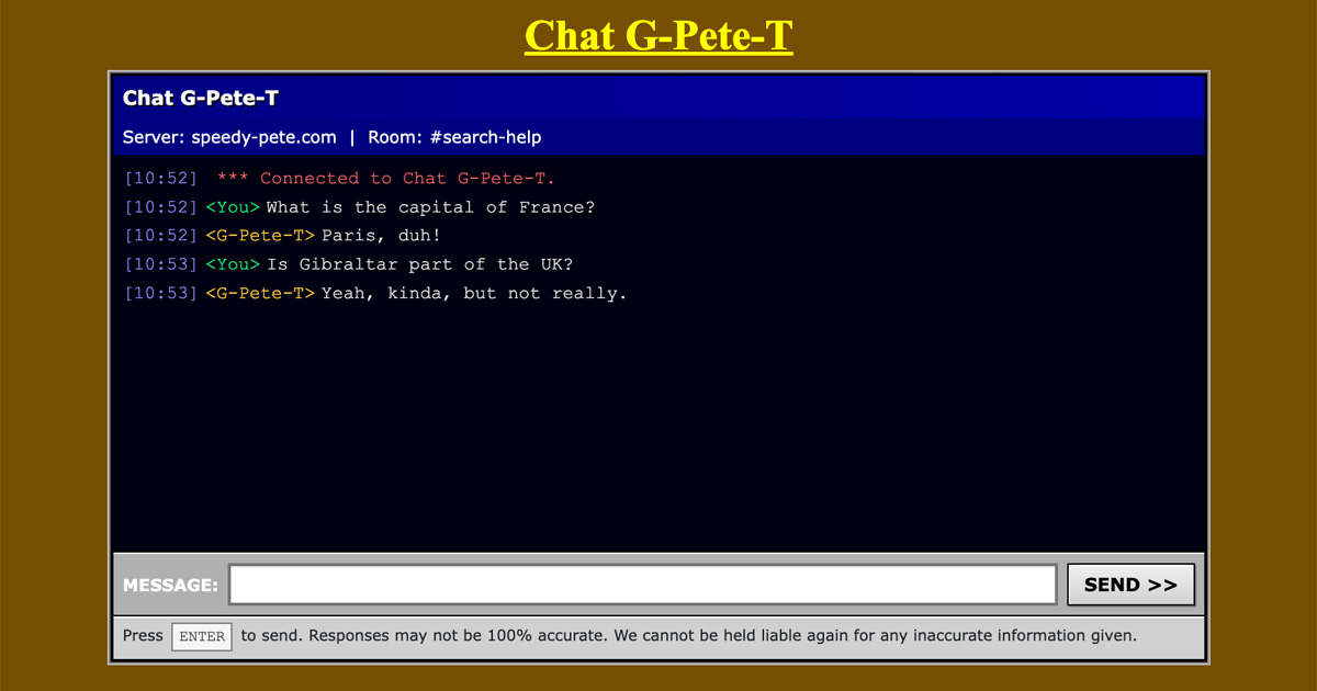 Chat G-Pete-T - Speedy Pete's Internet Directory